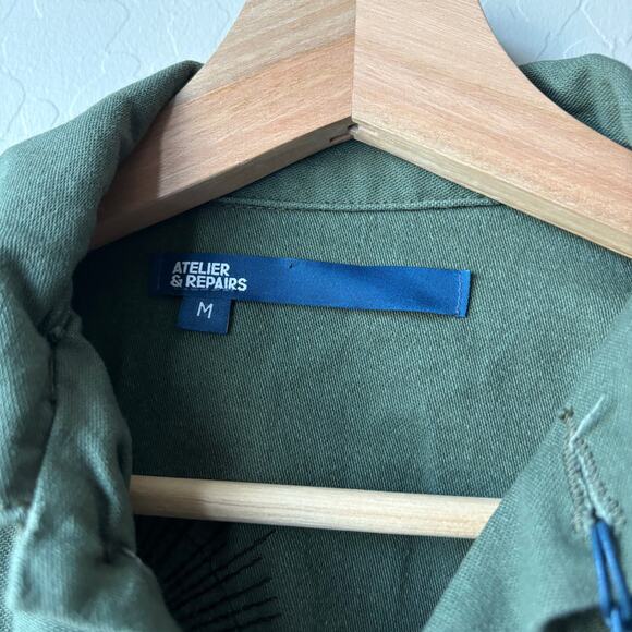 Atelier & Repairs Jacket Green Fatigue Army Patched Cotton Jacket Size M NWT - Picture 4 of 6